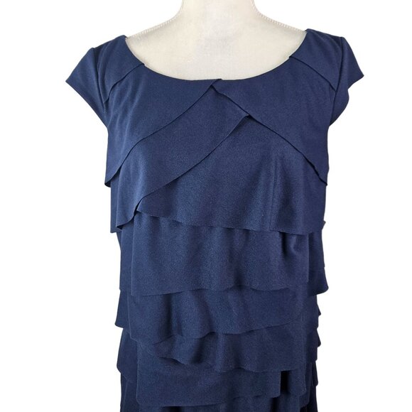 S.L. Fashions Womens Navy Tiered Ruffle Dress Size 16 Elegant Party Formal Eveni - Picture 4 of 9